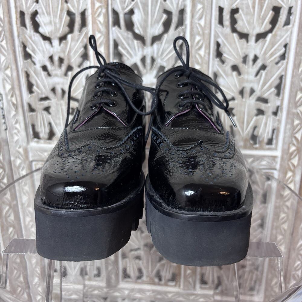 Marco Moreo Black Patent Leather Wingtip Brogue Platform Lug Oxford Shoes 39 1/2